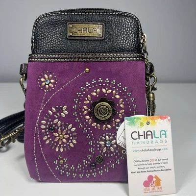 New CHALA Dazzled Purple Paisley Cell Phone Crossbody Purse Adjustable Strap - Image 1 of 4