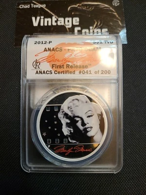 2012-P ANACS PR70 DCAM MARILYN MONROE FIRST RELEASE SILVER ROUND #041 - Image 1 of 4