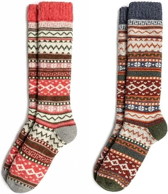 LAVANDEL Women Knee High Wool Socks Thermal Thick Colourful Warm Nordic Christmas 1 pair