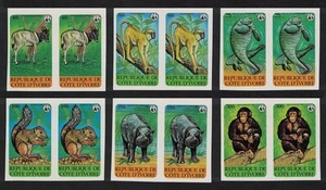 SALE Ivory Coast WWF Endangered Animals 6v imperf pairs 1979 MNH - Picture 1 of 1