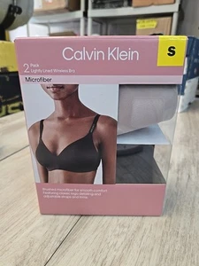 Sujetador inalámbrico ligeramente forrado Calvin Klein paquete de 2 microfibra cómodo pequeño (34/36) - Imagen 1 de 3