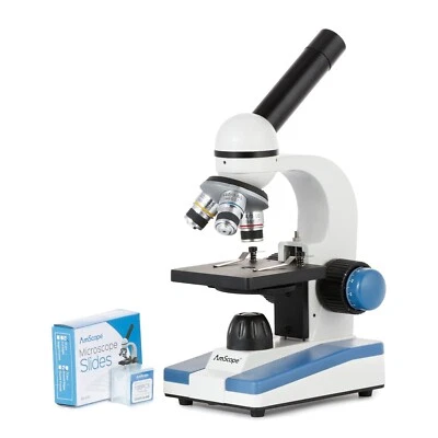 AmScope 40-1000X Microscopio LED Compuesto Portátil para Estudiantes Marco de Metal + Diapositivas Foto 1 de 4