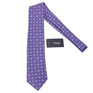 Drake's NWT Neck Tie in Purple w/ Blue/Yellow/White Geometric Pattern 100% Silk - Picture 1 of 9