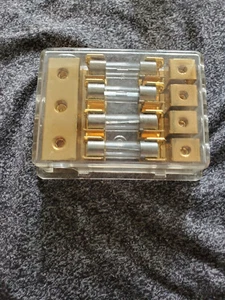 VINTAGE 3 IN 4 OUT AGU GLASS FUSE DISTRIBUTION POWER BLOCK 4 GAUGE 8 AWG 12V-NOS - Picture 1 of 5