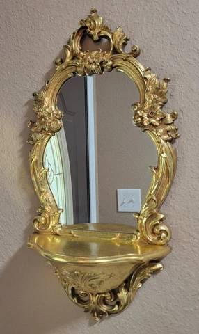 Vtg 1970 Dart Syroco Gold Ornate Wall Mirror W/ Shelf 2327 Hollywood Regency Cover