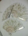 lot of 3 Bright White Gold Roses Lace Fan Plastic Base Theatrcial Dance Item 