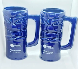 Pair of 2 Vintage Cobalt Blue Tiki Mugs Set With Handles 6" Tall - Picture 1 of 6