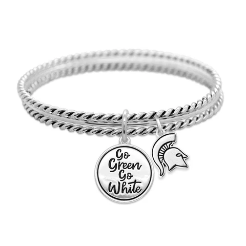 Michigan State Spartans Go Green Go White Twist and Shout Silver Bracelet Cover