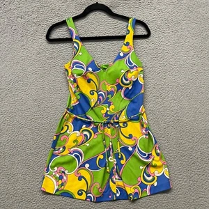 Vtg Mod Bathing Suit Womens 10 Colorful Paisley Swim Dress Beach Retro 60's 70's - Picture 1 of 18