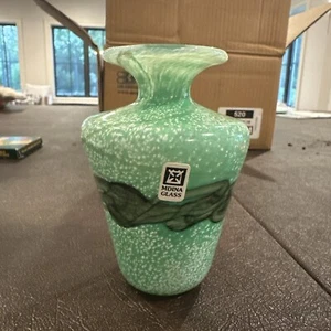 Mdina Grey + Green Maltese Glass Vase - Signed & Labelled 4.25” Tall Pristine - Picture 1 of 12