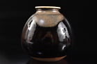 F1626: Japanese Old Seto-ware Black glaze TEA CADDY Chaire with High class lid
