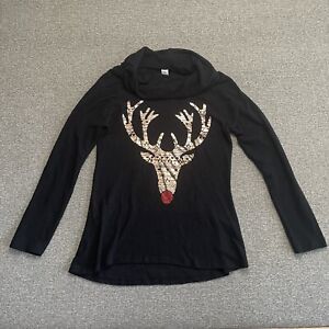 No Boundaries Christmas Sweater Juniors Medium 7-9 Rudolph Reindeer Shirt Black