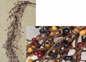 Pip Berry Garland in Colonial Mix with Rusty Stars 40" - Navy, Burgundy & Gold - Picture 1 of 3