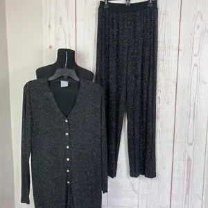 Vintage Rabbit Designs Size 14 Black Wide Leg Pants & Tunic Top Set Slinky USA - Picture 1 of 14