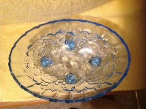 Vintage Blue Depression Indiana Glass Large Footed Oval Fruit Bowl - Picture 1 of 6