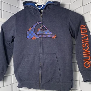 Quicksilver Full Zip Hoodie Boys Size Large 14/16 Blue Fleece Lined Embroidered - Picture 1 of 12