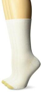 Gold Toe Women's Non-Binding Ribbed Crew Socks, 3-Pairs, White, Medium
