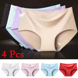Ice Silk Panties Ladies Underwear Seamless Briefs Pants Women Knickers Pack of 4 - Picture 1 of 19