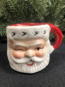 Vintage Weihnachten ~ zwinkernder Weihnachtsmann Gesicht Becher ~ Mini Keramiktasse ~ Japan - Bild 1 von 12