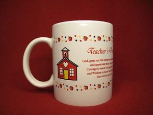 Lehrer/Ruhe Gebet Kaffee/Teetasse/Becher weiß mit rotem Schulhaus/Äpfel - Bild 1 von 11