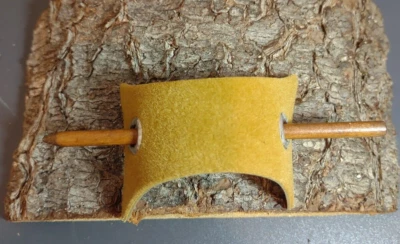 Vintage Gold Yellow Suedeish  Faux Leather Hair Barrette Stick Ponytail Autumn - Image 1 of 4