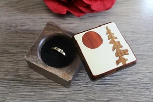 Ring Box Jewelry Gift Wedding Proposal Engagement Red Sun Tree Handmade  - Foto 1 di 6