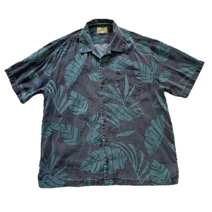 Camisa hawaiana Tommy Bahama seda negra verde aspecto desteñido fresco hoja de palma talla L - Imagen 1 de 7