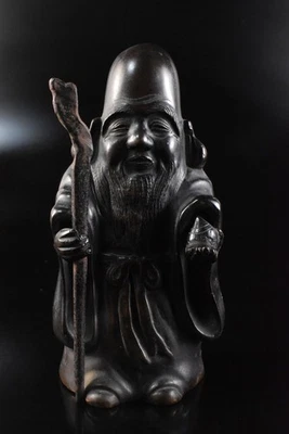 R83: XF Japonés Antiguo Cobre Hierro ESTATUA JUROJIN Escultura Adorno Arte Budista Foto 1 de 4
