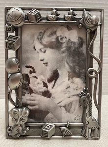 Vintage Zinn Floral 3 1/2” x 5” Rechteck Bilderrahmen Baby Kind Jugendstil - Bild 1 von 6
