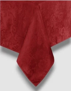 Red Elegance Poinsettia Damask Holiday Tablecloth - 52" Square - Picture 1 of 4