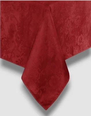 Red Elegance Poinsettia Damask Holiday Tablecloth - 52" Square - Image 1 of 4