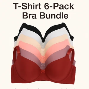 Angelina Wide Wings Padded Wired T-Shirt Bra Set Multi-Color 6-Pack Bundle 34B - Picture 1 of 9