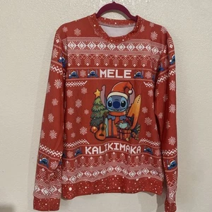 Stitch Ugly Christmas Sweater Ohana Holiday Mele Kalikimaka Gr. M orange - Bild 1 von 7