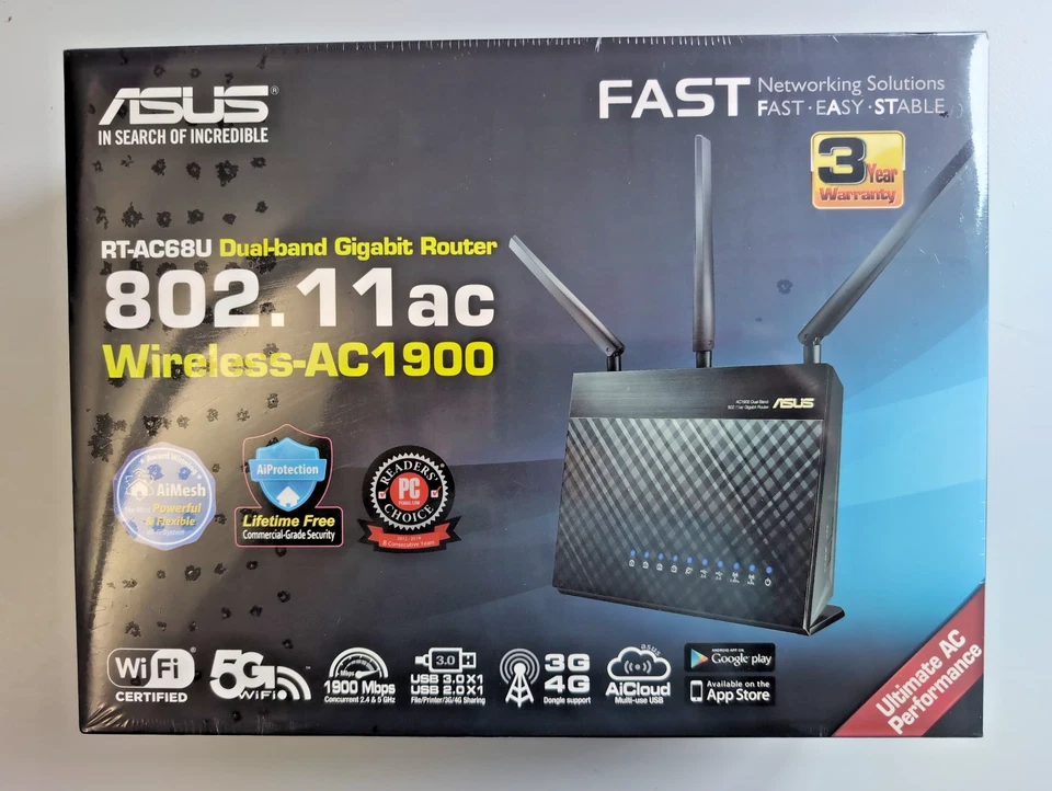 ASUS RT-AC68U 1900 Mbps 4-Port Gigabit WLAN Router-Repeater-Access Point NEU/OVP - Bild 1 von 1