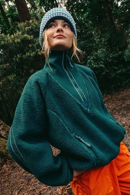 CHAQUETA FREE PEOPLE FP MOVIMIENTO VERDE Ready Set Rib FLEECE CUARTO CREMALLERA Mediana M Foto 1 de 4