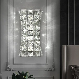 Crystal Wall Light Fixtures,Modern Chrome Wall Lamp with Clear K9 Crystals,Lu... - Picture 1 of 7