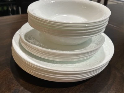 Corelle Bella Faenza White Embossed Luncheon, Bowls & Dinner Plates Set Of 20 - Image 1 of 4