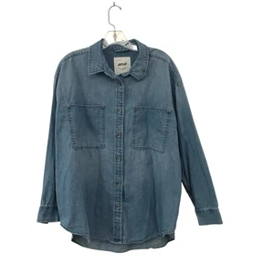 Aerie Shirt Women Medium Blue Anytime Fave Denim Long Sleeve Oversize Baggy - Picture 1 of 4