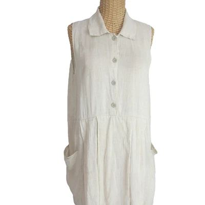 Vestido túnica plisada beige avena pequeño de colección FLAX by Jeanne Engelhart EE. UU. para mujer Foto 1 de 4