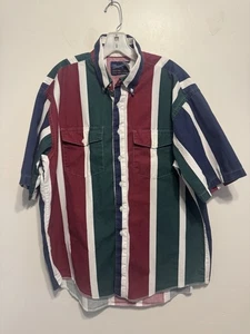 Vtg 90’s Brush Popper Rugged Western Men’s Button Down Shirt Green/red Stripe XL - Picture 1 of 8