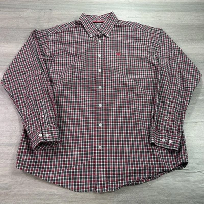 Camisa Cinch Masculina Média Vermelha Preta Xadrez Manga Longa Algodão Ocidental - Imagem 1 de 4