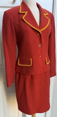 De Colección Cache Talla 8 Falda Traje Texturizado Naranja Quemado Lana Gimp Borde Trenzado Hecho en EE. UU. Foto 1 de 4