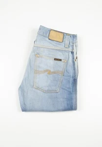 144 Nudie Slim Jim Org. Pantalones de mezclilla crujientes usados en azul para hombre talla 31/32 - Imagen 1 de 7