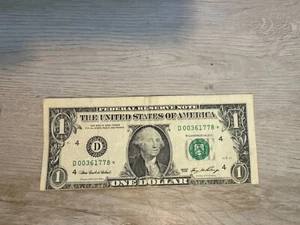 Miscut Misaligned One Dollar Star Note Error D 00361778 (star) - Picture 1 of 2
