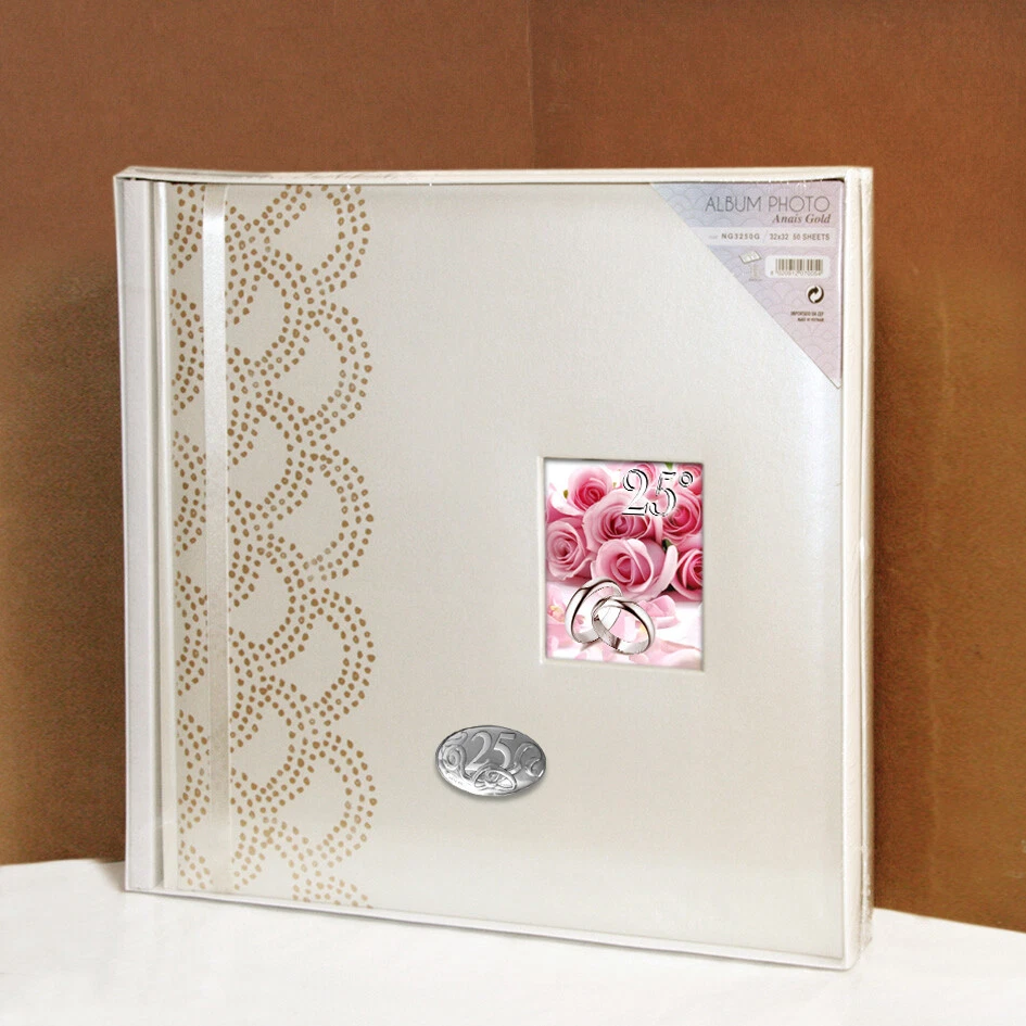 Album fotografico 25 anniversario Matrimonio 32x32 50 fogl targa argento Anais G - Immagine 1 di 1