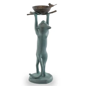 Curious Cat Sneaking Up On Bowl With Little Bird On Side Adorable Bird Feeder - Picture 1 of 4