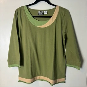Take Two - Women's Vintage 100% Cotton Long Sleeve T-Shirt Green 90s - Sz. L - Picture 1 of 7