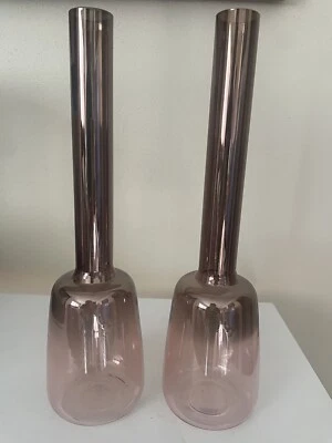 2 jarrones de cobre oro rosa brillo arte vidrio cuello estrecho estilo vaso ombré. LEER Foto 1 de 4