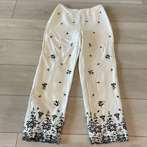VTG Ann Taylor Pants P2 Beige Embroidered Floral 100% Silk Satin Fairycore - Picture 1 of 10