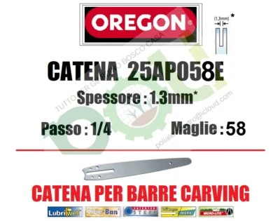 OREGON 25AP058E CATENA MOTOSEGA PASSO 1/4'' SPESSORE 1.3mm 58 MAGLIE